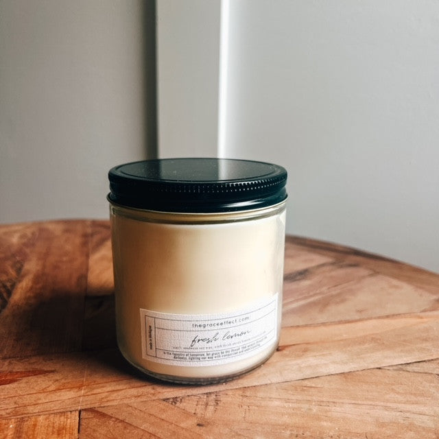 Fresh Lemon, the Grace Effect, Soy Candle, Clean Burning, Down syndrome, Disability owned