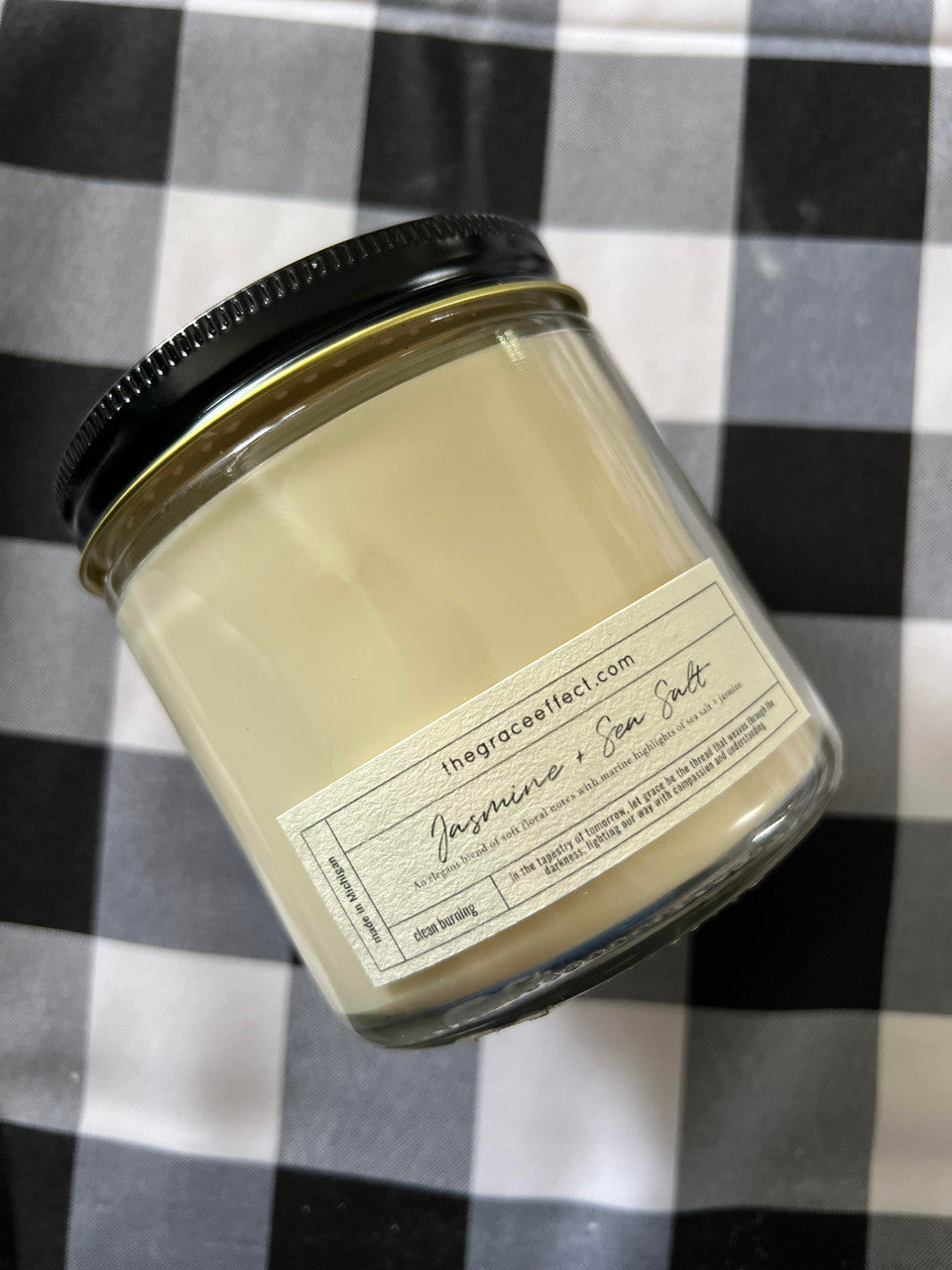 Jasmine seasalt, The Grace Effect, clean burning, soy candle, spring, summer, beach, vacation